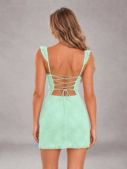 Mint Green Lace Sweetheart Bodycon Short Homecoming Dress with Lace Up Back