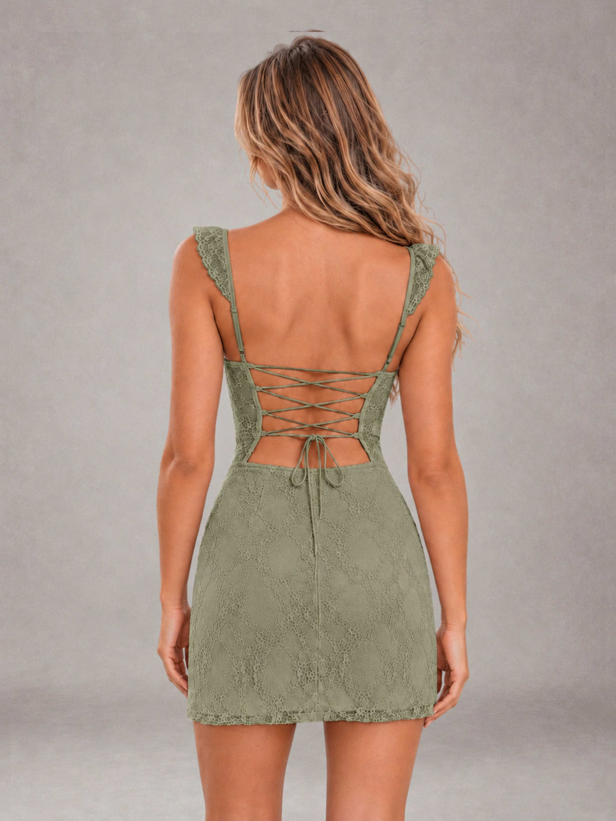 Olive Green Lace Sweetheart Bodycon Short Homecoming Dress with Lace Up Back