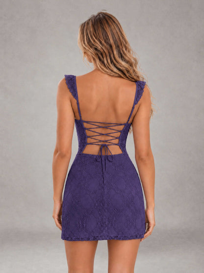 Regency Lace Sweetheart Bodycon Short Homecoming Dress with Lace Up Back