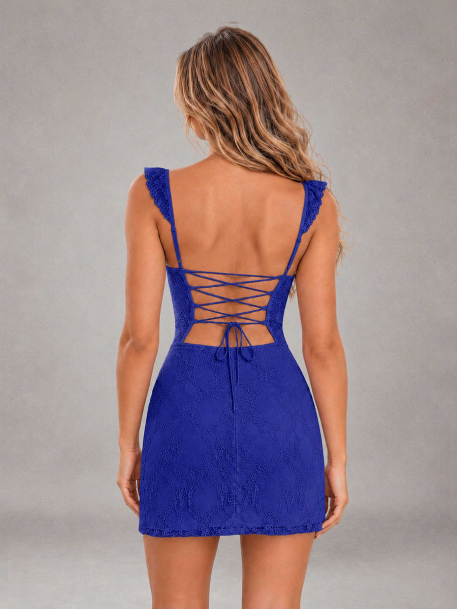 Royal Blue Lace Sweetheart Bodycon Short Homecoming Dress with Lace Up Back