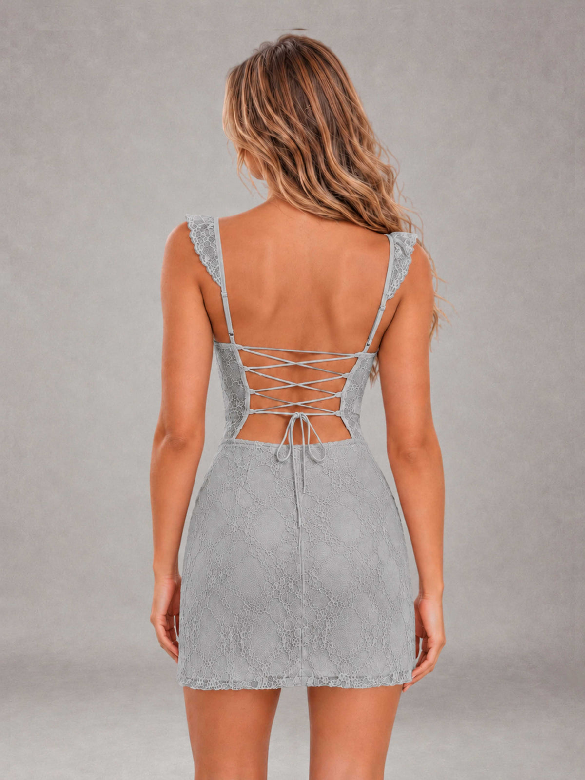 Silver Lace Sweetheart Bodycon Short Homecoming Dress with Lace Up Back