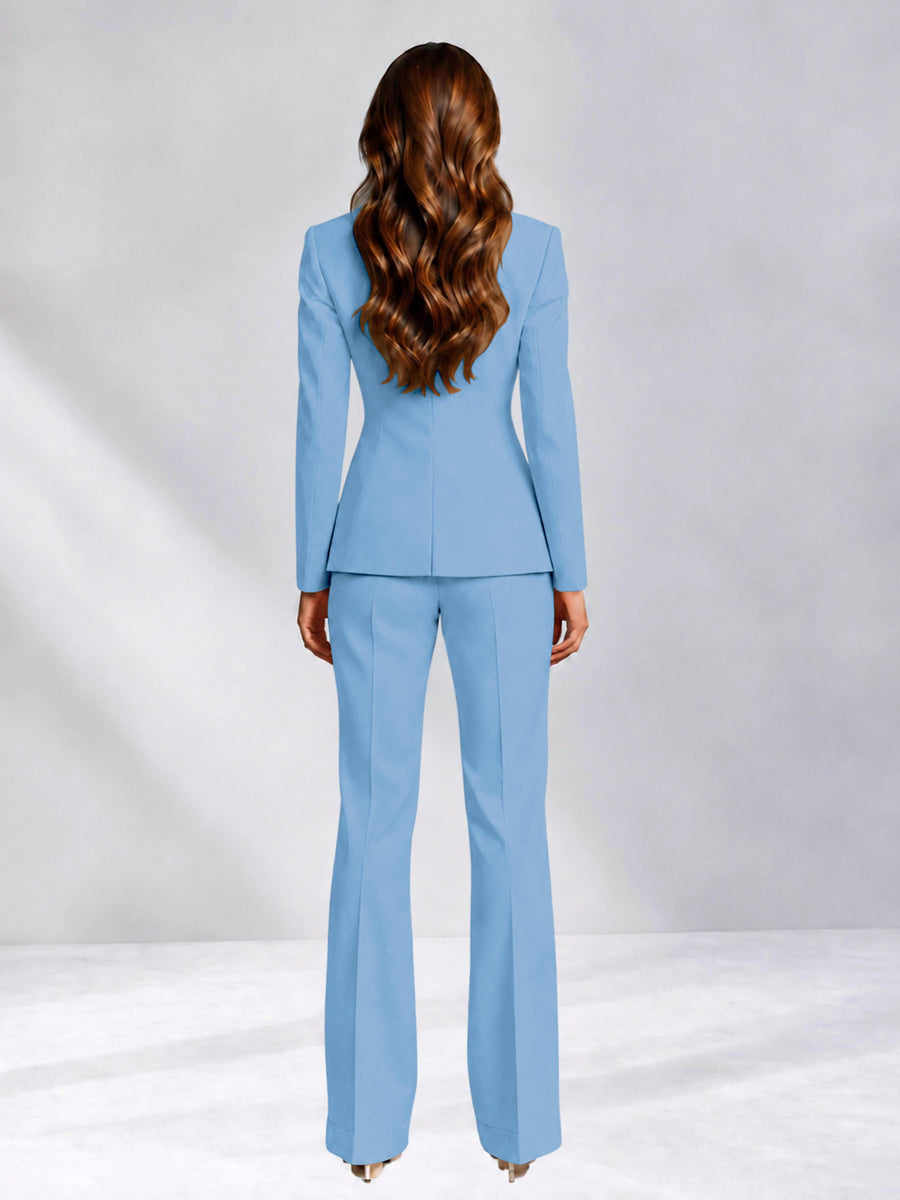 Light Blue 2 Pieces Slim Fit One Button Women's Suits for Commuting