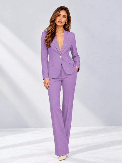 Lilac 2 Pieces Slim Fit One Button Women's Suits for Commuting