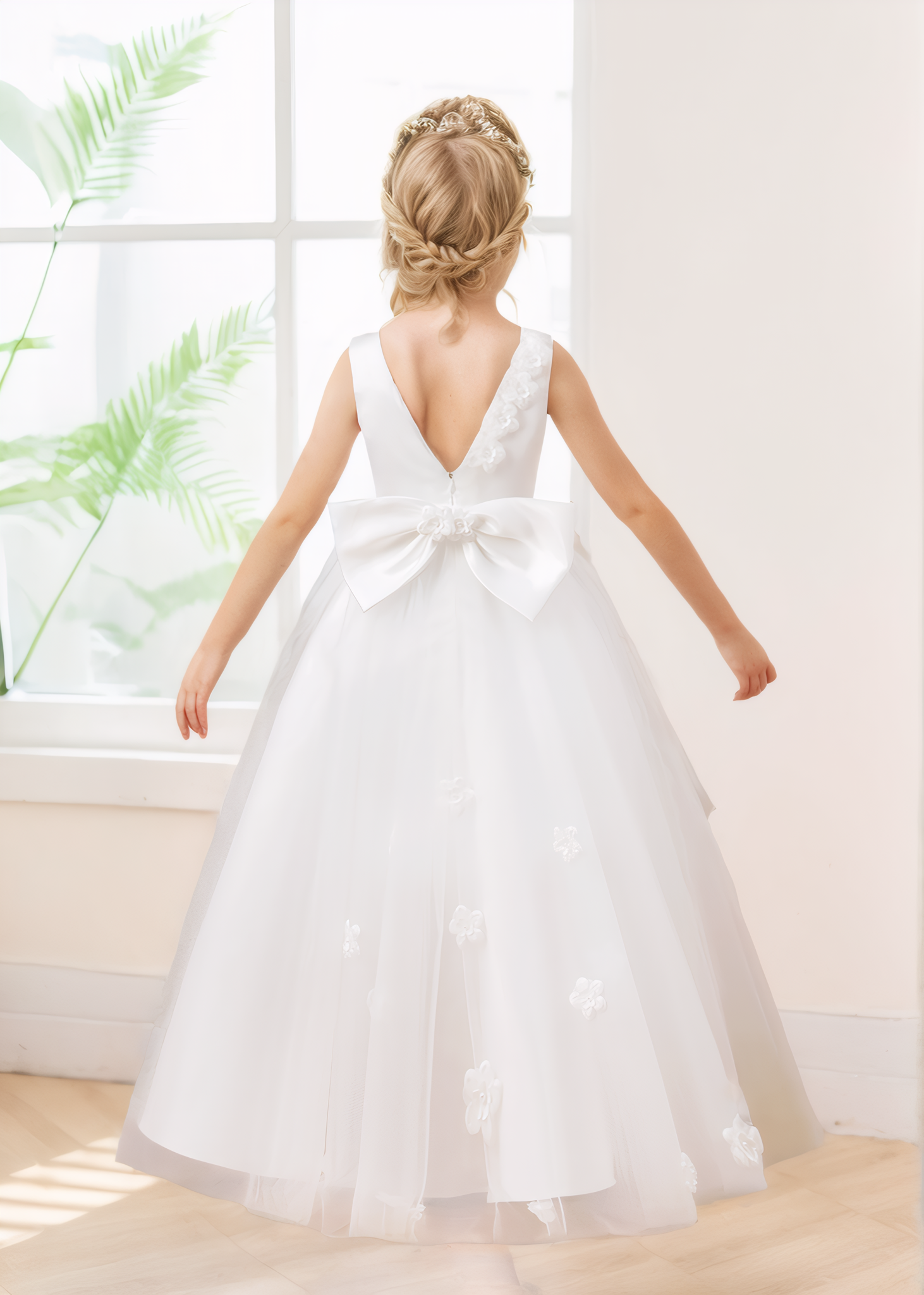 Lovely A-Line Appliques Bow Back Tulle High-Low Flower Girl Dresses