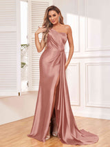 Lovely Lace-Up Back One Shoulder Stretch Satin Party Dresses