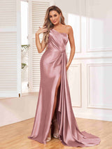 Lovely Lace-Up Back One Shoulder Stretch Satin Party Dresses