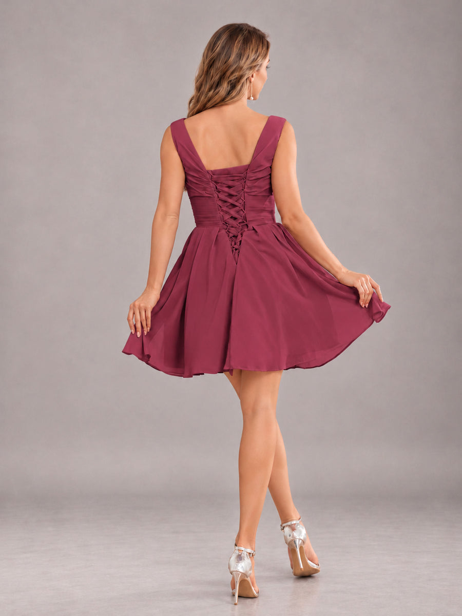 Cinnamon Rose Lovely V-Neck Ruched Short Chiffon Bridesmaid Dress