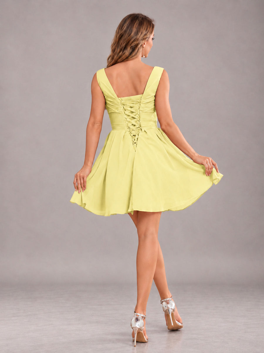 Daffodil Lovely V-Neck Ruched Short Chiffon Bridesmaid Dress