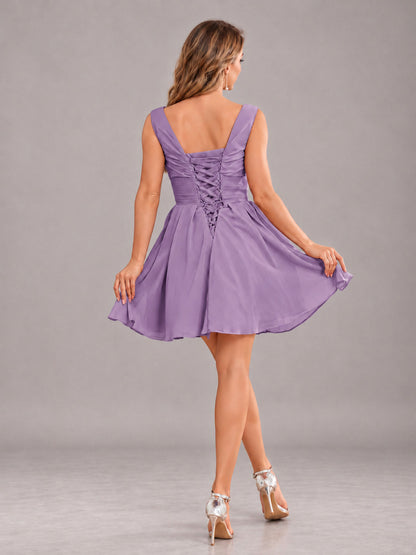 Tahiti Lovely V-Neck Ruched Short Chiffon Bridesmaid Dress