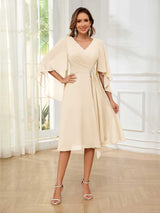 Luxurious A-Line V-Neck Beading Chiffon Short Mother Of The Bride Dresses