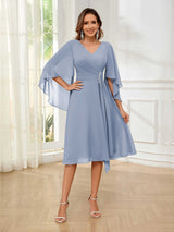 Luxurious A-Line V-Neck Beading Chiffon Short Mother Of The Bride Dresses