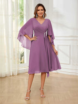 Luxurious A-Line V-Neck Beading Chiffon Short Mother Of The Bride Dresses
