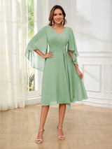 Luxurious A-Line V-Neck Beading Chiffon Short Mother Of The Bride Dresses