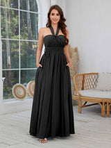Luxurious Halter Neck Chiffon Bridesmaid Dresses With Pockets