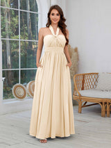 Luxurious Halter Neck Chiffon Bridesmaid Dresses With Pockets