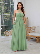 Luxurious Halter Neck Chiffon Bridesmaid Dresses With Pockets