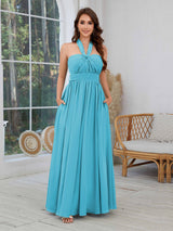 Luxurious Halter Neck Chiffon Bridesmaid Dresses With Pockets