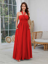 Luxurious Halter Neck Chiffon Bridesmaid Dresses With Pockets