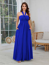 Luxurious Halter Neck Chiffon Bridesmaid Dresses With Pockets