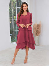 Luxurious Two Pieces Beading Tiered Chiffon Midi Mother Of The Bride Dresses