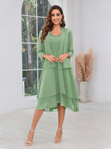Luxurious Two Pieces Beading Tiered Chiffon Midi Mother Of The Bride Dresses