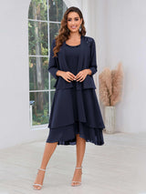 Luxurious Two Pieces Beading Tiered Chiffon Midi Mother Of The Bride Dresses
