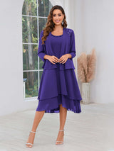 Luxurious Two Pieces Beading Tiered Chiffon Midi Mother Of The Bride Dresses