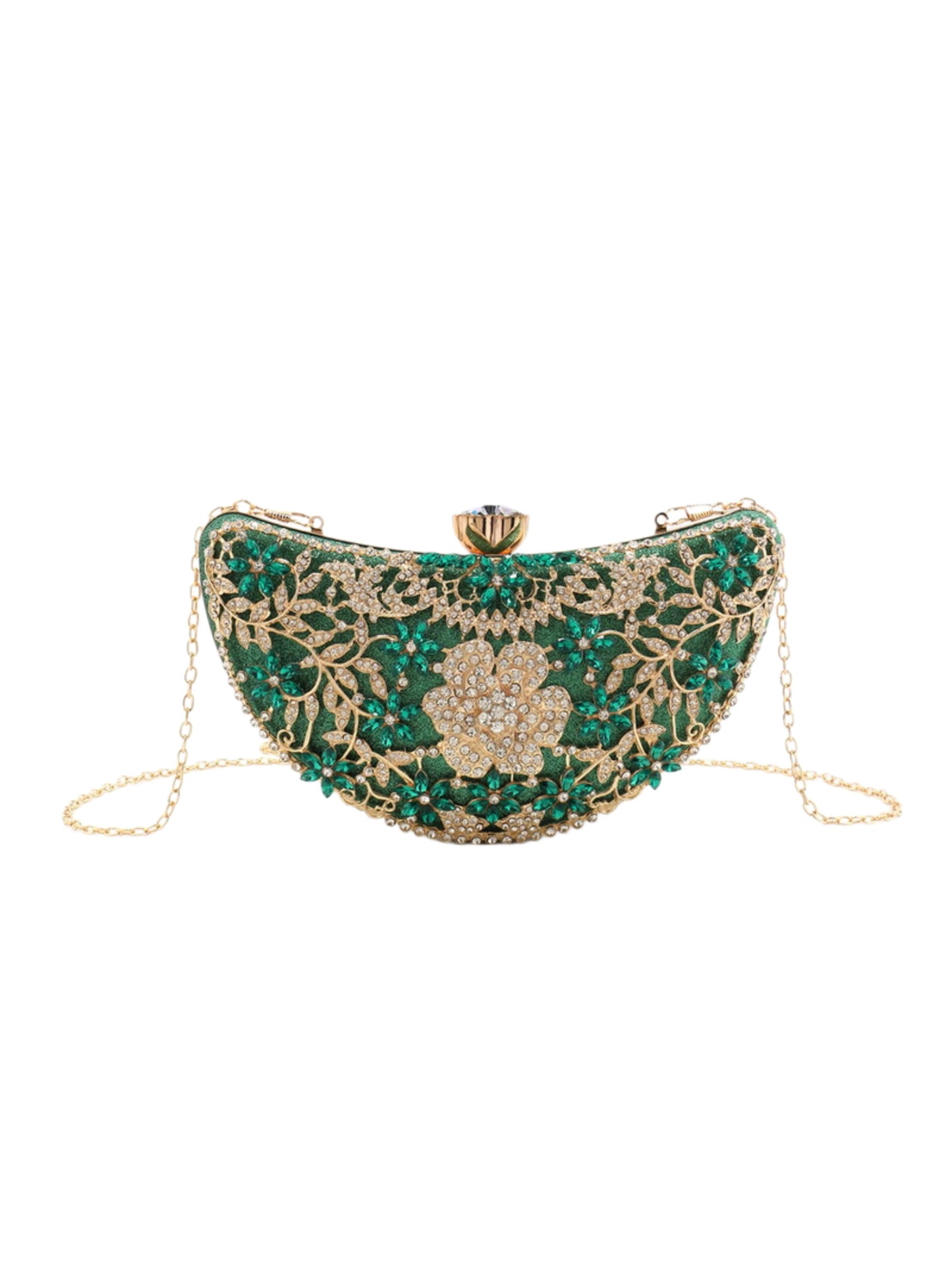 Luxury Crystal Floral Evening Clutch Bag with Metal Handle for Wedding, Prom & Formal Events