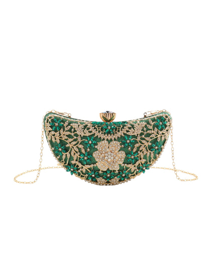 Luxury Crystal Floral Evening Clutch Bag with Metal Handle for Wedding, Prom & Formal Events