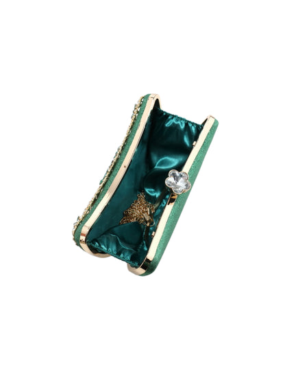 Luxury Crystal Floral Evening Clutch Bag with Metal Handle for Wedding, Prom & Formal Events