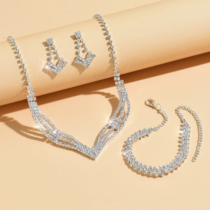 3 Set Luxury Crystal Jewelry Set Necklace Earrings Bracelet Sparkling Accessories Set