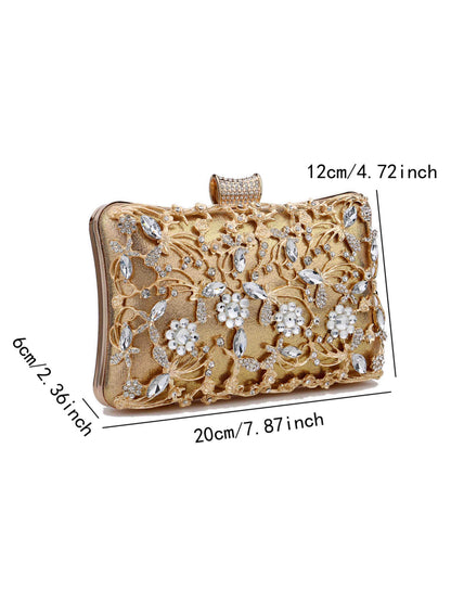 Luxury Floral Metal Crystal Evening Clutch Bag for Wedding, Cocktail & Evening Party