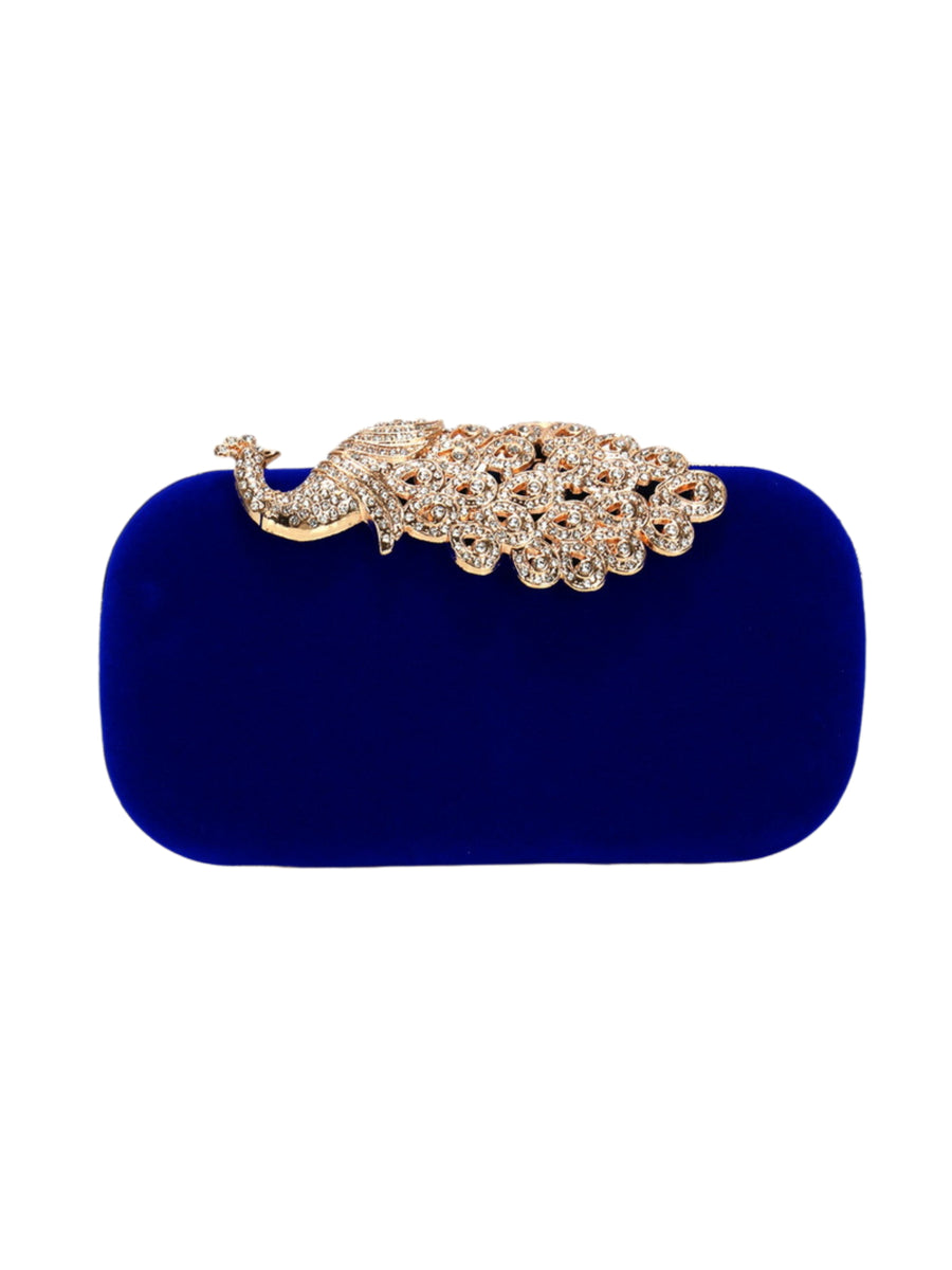 Blue Luxury Peacock Crystal Evening Clutch Bag for Wedding & Formal Events