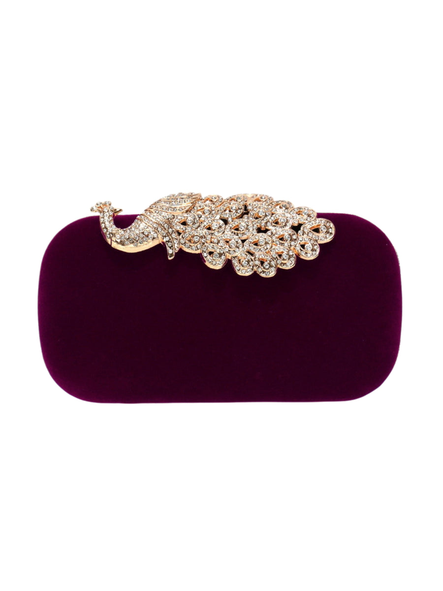 Purple Luxury Peacock Crystal Evening Clutch Bag for Wedding & Formal Events