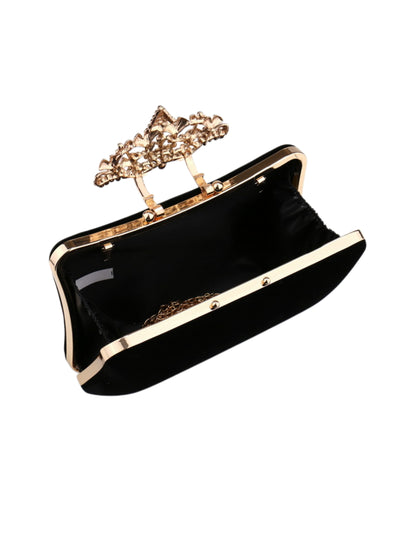 Luxury Rhinestone Velvet Evening Clutch Purse with Crystal Leaf Clasp