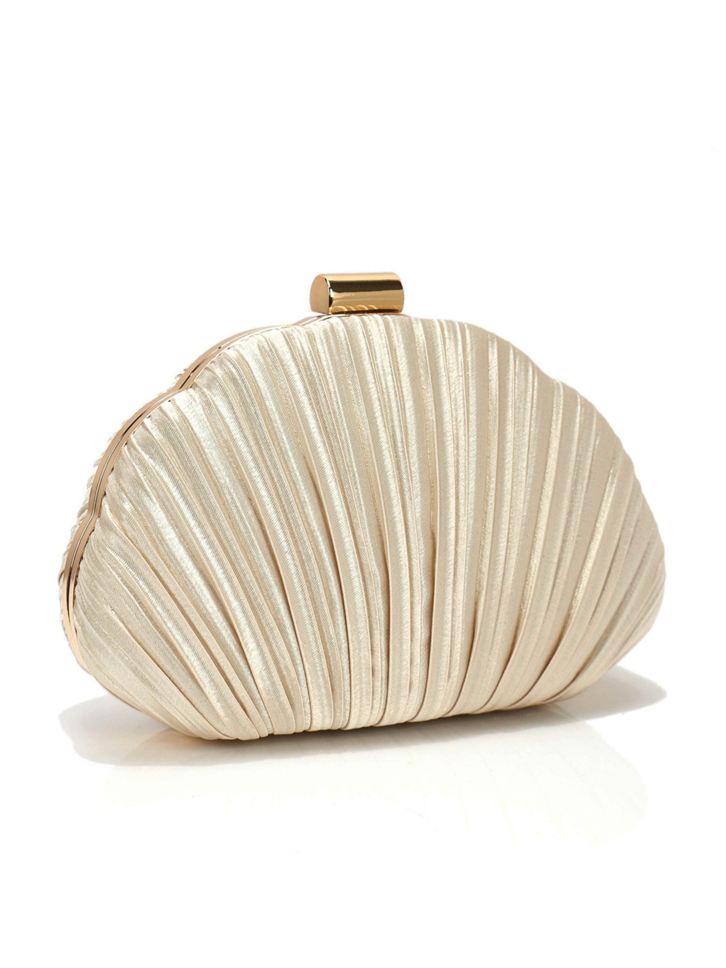 Luxury Shell Shaped Evening Clutch Purse with Pleated Satin & Chain Strap