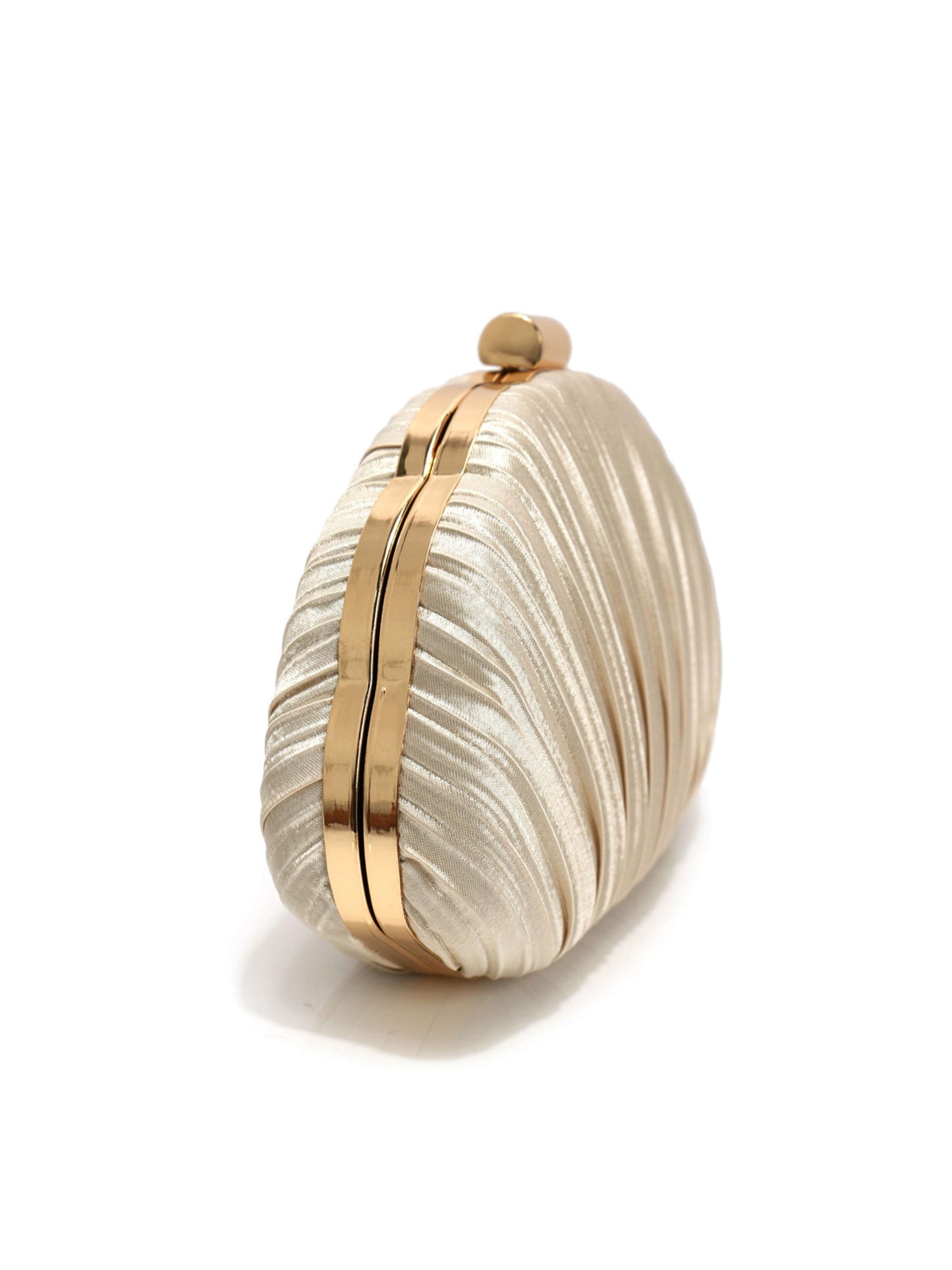 Luxury Shell Shaped Evening Clutch Purse with Pleated Satin & Chain Strap