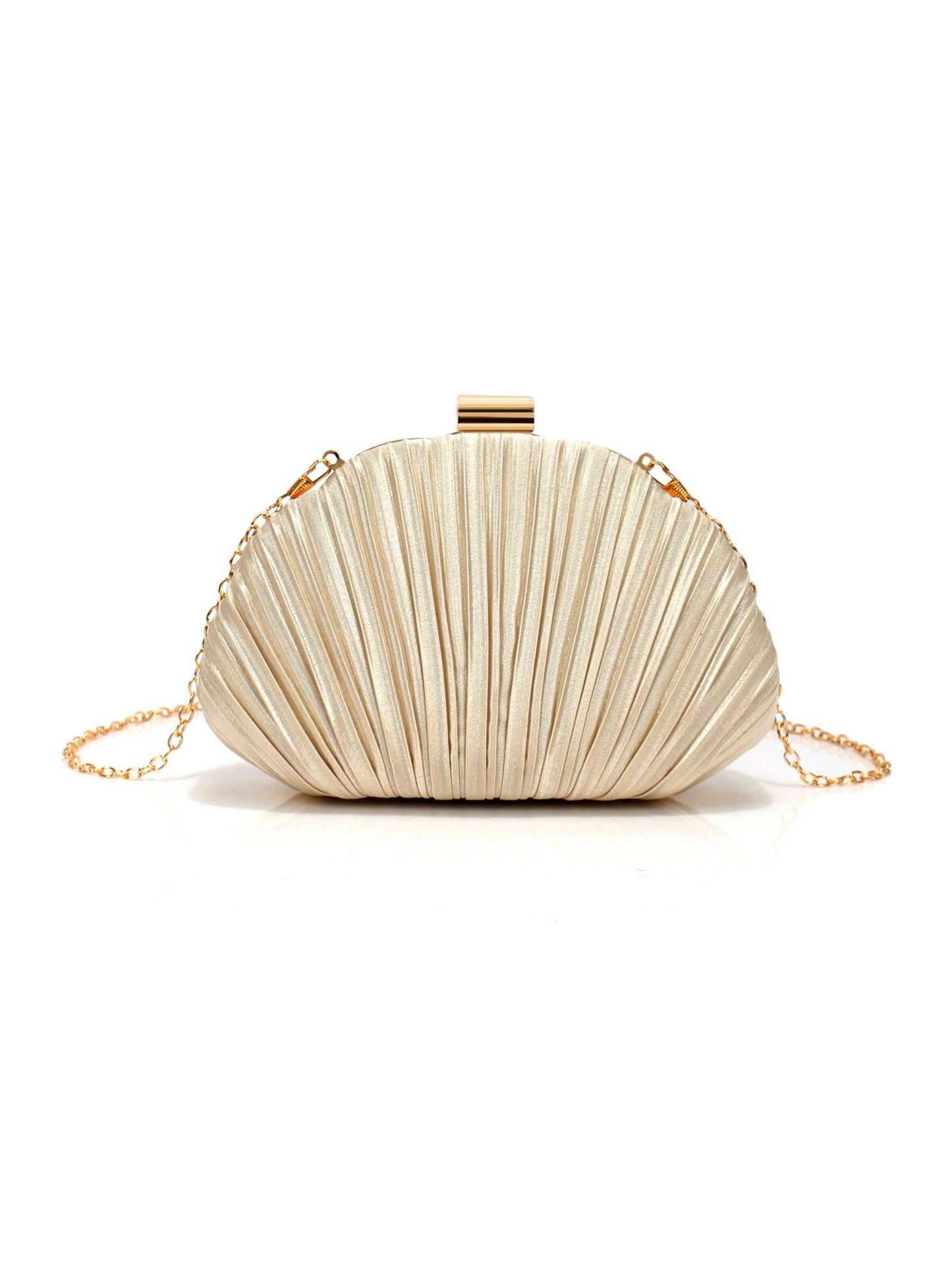 Luxury Shell Shaped Evening Clutch Purse with Pleated Satin & Chain Strap