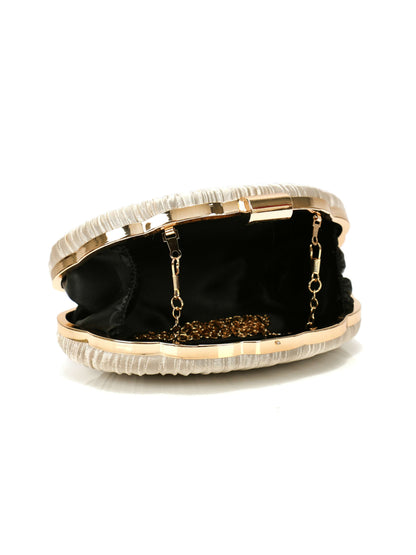 Luxury Shell Shaped Evening Clutch Purse with Pleated Satin & Chain Strap