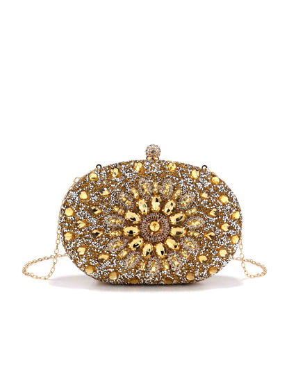 Luxury Sunburst Rhinestone Floral Evening Clutch Bag for Wedding & Formal Events