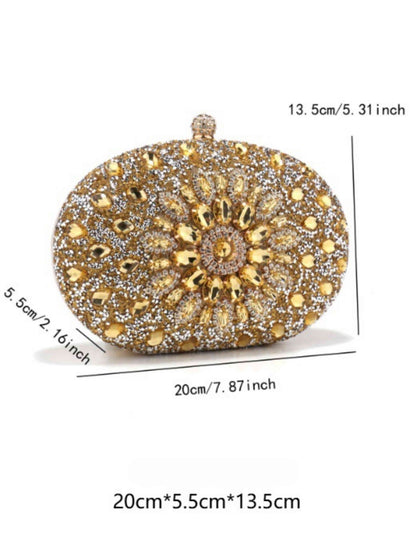 Luxury Sunburst Rhinestone Floral Evening Clutch Bag for Wedding & Formal Events