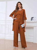Bold Scoop Neck Three Pieces Sequins Chifon Mother Of The Bride Jumpsuit Pantsuit