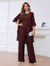 Bold Scoop Neck Three Pieces Sequins Chifon Mother Of The Bride Jumpsuit Pantsuit