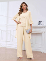Bold Scoop Neck Three Pieces Sequins Chifon Mother Of The Bride Jumpsuit Pantsuit