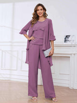 Bold Scoop Neck Three Pieces Sequins Chifon Mother Of The Bride Jumpsuit Pantsuit