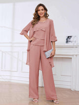 Bold Scoop Neck Three Pieces Sequins Chifon Mother Of The Bride Jumpsuit Pantsuit