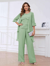Bold Scoop Neck Three Pieces Sequins Chifon Mother Of The Bride Jumpsuit Pantsuit