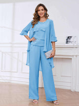 Bold Scoop Neck Three Pieces Sequins Chifon Mother Of The Bride Jumpsuit Pantsuit