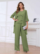 Bold Scoop Neck Three Pieces Sequins Chifon Mother Of The Bride Jumpsuit Pantsuit