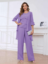 Bold Scoop Neck Three Pieces Sequins Chifon Mother Of The Bride Jumpsuit Pantsuit